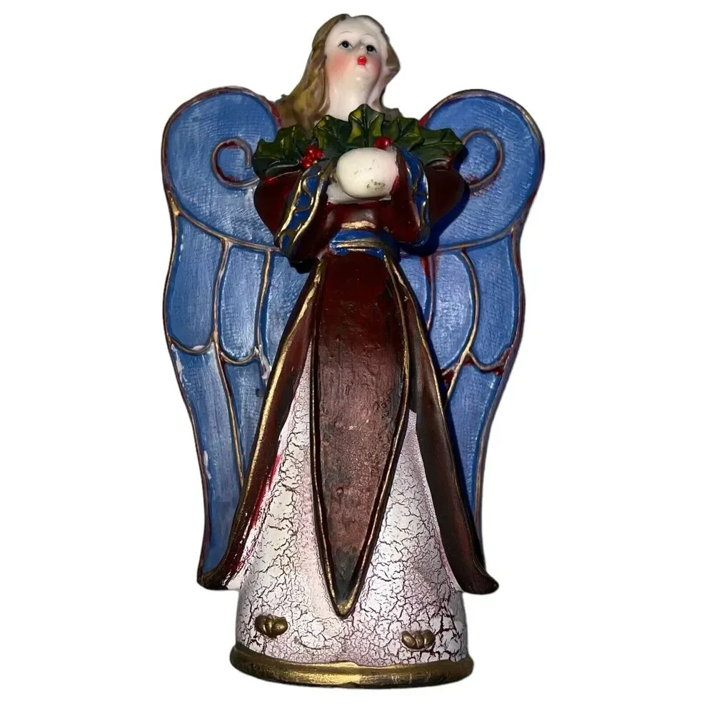 Angel Christmas Figurine Blue Wings Holiday Religious Home Decor Farmhouse Style